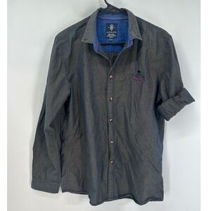 Scotch & Soda XXL‎ Mens Button Down Shirt Long Sleeve Skull Logo Gray Casual